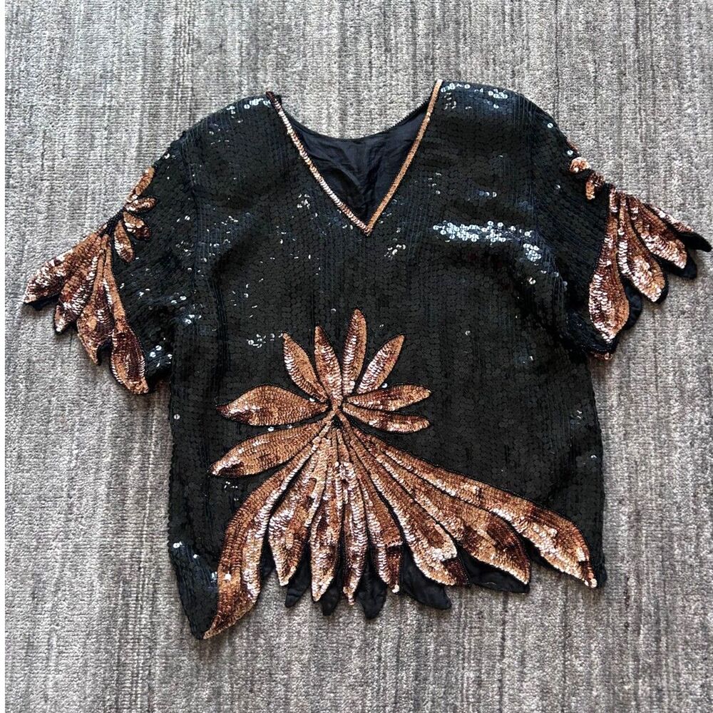 Vintage Royal Feelings Sequin 80's Floral Top M
